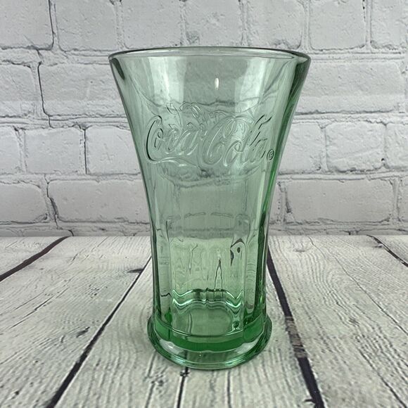 Vintage Coca-Cola 6 1/2" Green Libbey Flared Drinking Glass Tumbler 16oz Heavy - Picture 1 of 7